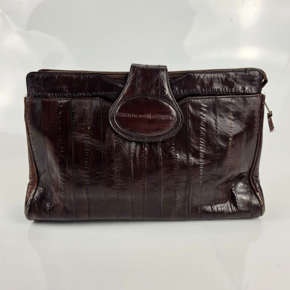Vintage Ultra Genuine Eel Skin Clutch Organizer‎ Bag Made in Korea Brown